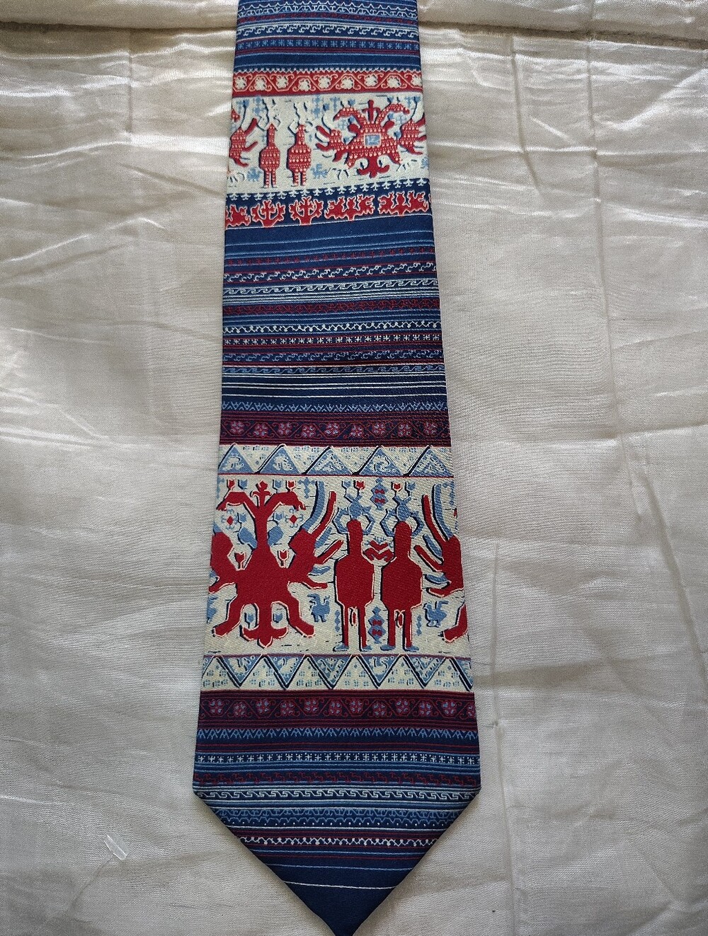 Vintage Weller Krawatten Silk Tie Made In Japan Abstract Folk Art Novelty Print